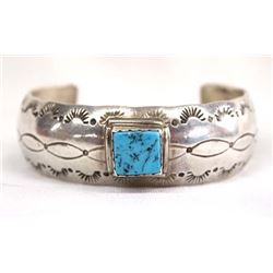 Navajo Sterling Turquoise Cuff Bracelet by Yazzie