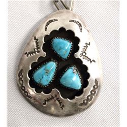 Navajo Old Pawn Silver Turquoise Pendant Necklace