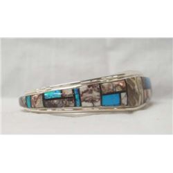 Navajo Silver Channel Inlay Bracelet by Alvin Joe