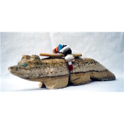 Zuni Hand Carved Travertine Wolf Fetish by Leekya