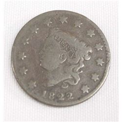 1822 Large Cent Coronet Head Coin