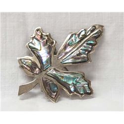 1940 Mexican Taxco Sterling Abalone Maple Leaf Pin