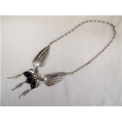 Navajo Old Pawn Sterling Onyx Pendant Necklace