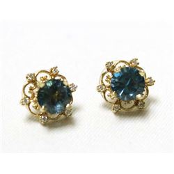Posey Estate 14Kt Gold Blue Topaz Diamond Earrings