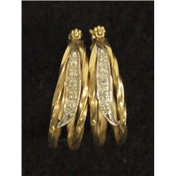 Estate 14Kt Gold and Diamond Hoop Earrings