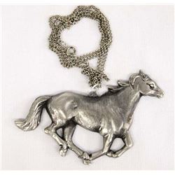 Estate 1950 Pewter Running Horse Pendant Necklace