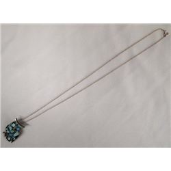 1950 Navajo Silver Turquoise & Jet Owl Necklace