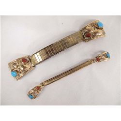 Pr Navajo Gold Filled Turquoise Coral Watch Bands
