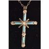 Image 1 : Navajo Sterling Turquoise Cross Pendant Necklace