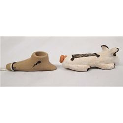 Hopi Clay Pipe and Acoma Pottery Pig by Castillo