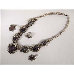 Navajo German Silver Necklace, Earrings, & Ring