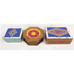3 Hand Beaded Wood Boxes by Kathy Kills Thunder