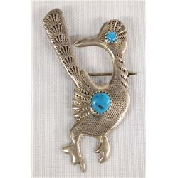Navajo Sterling Silver Turquoise Roadrunner Pin