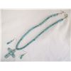 Image 1 : Block Turquoise Cross Pendant Necklace & Earrings