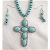 Image 2 : Block Turquoise Cross Pendant Necklace & Earrings