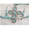 Image 3 : Block Turquoise Cross Pendant Necklace & Earrings