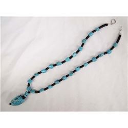 Turquoise Nugget & Jet Pendant Necklace