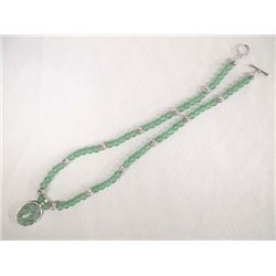 Green Jade Pendant Necklace on Adventurine Beads