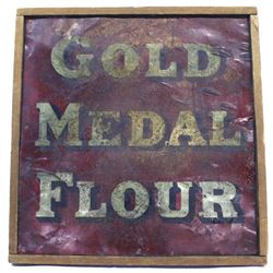 Antique Gold Medal Flour Tin Sign in Wood Frame