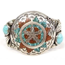 German Silver Chip Inlay Cuff Bracelet