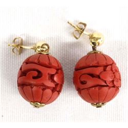 Carved Cinnabar Earrings