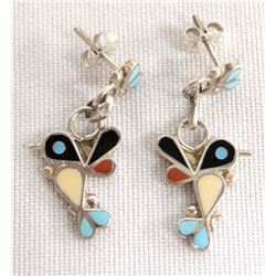 Zuni Sterling Silver Inlay Hummingbird Earrings