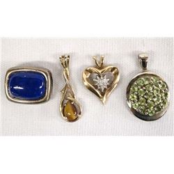 Collection of 4 Sterling Pendants, 2 are GP on Sterling