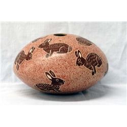 Mata Ortiz Polychrome Rabbit Seed Jar by S. Tello