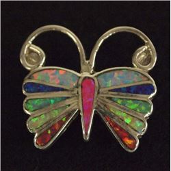 Zuni Silver Inlay Butterfly Pin Pendant by Edaachi