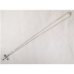 Zuni Silver Turquoise Cross Pendant Necklace, Iule