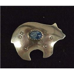 Navajo Sterling Lapis Bear Pin Pendant