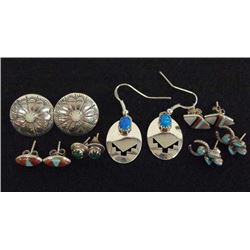 6 Pr Navajo and Zuni Sterling Earrings, Multistone