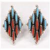 Image 1 : Zuni Turquoise Coral Needlepoint Earrings