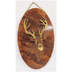 Intarsia Wood Inlay Deer Plaque by Tom Davidson