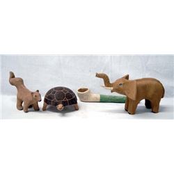 Mexican Tarahumara Pottery Animals and Pipe