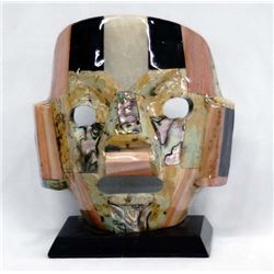 Mexican Onyx, Abolone & Agate Inlay Mask on Stand