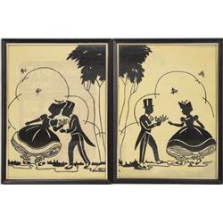 Pr 1920 Framed Silouette  Cloth Art Pictures