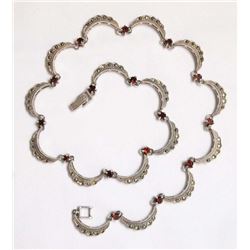 Estate Sterling  Garnet  Marcasite Necklace