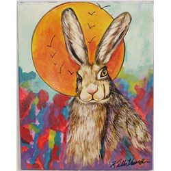 Original Acrylic Jack Rabbit Moon by Kills Thunder