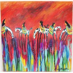 Original Acrylic Red Sunset by Kathy Kills Thunder