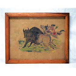 Buffalo Hunter Native American Pencil Drawing