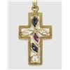 Image 2 : Estate 14K Gold, Ruby, & Sapphire Cross Necklace