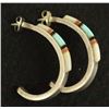 Image 2 : Zuni Old Pawn Sterling Channel Inlay Hoop Earrings
