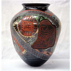 Mata Ortiz Polychrome Carved Figural Jar by Meraz