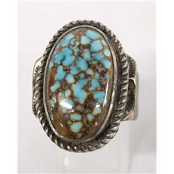 Navajo Old Pawn Sterling Turquoise Ring, Size 11.5