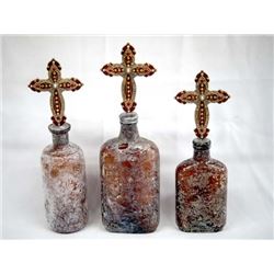 3 Antique Glass Bottle Cross Art Pieces