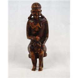 South American Carved Wooden Woman on Birthing Chair