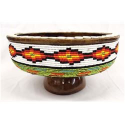 Hand Beaded Wood Bowl by Kathy Kills Thunder