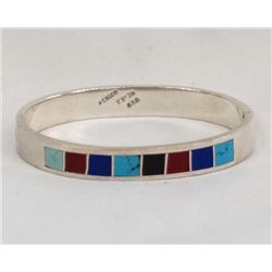 Taxco Sterling Silver Inlay Bangle Bracelet