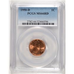 1950-D LINCOLN CENT, PCGS MS-66 RED